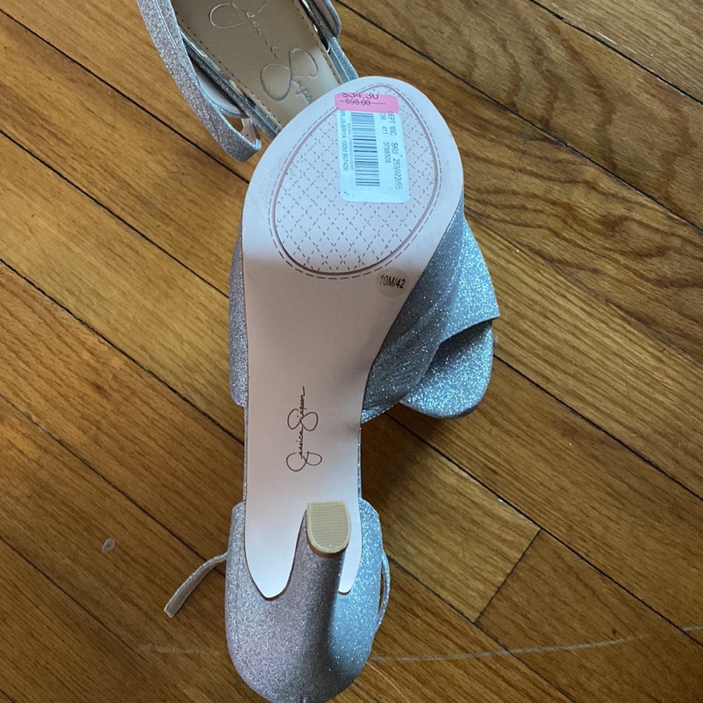 Jessica Simpson Beeya Silver Flash Glitter Open Toe High Heel Platform Sandals